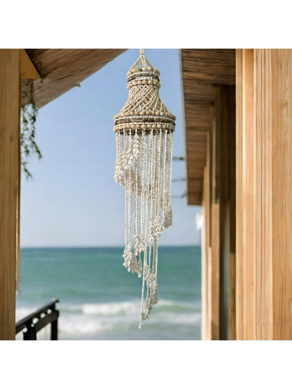 70s Seashell Wind Chime Chandelier Cowrie Shell Cascading Spiral Boho Coastal
